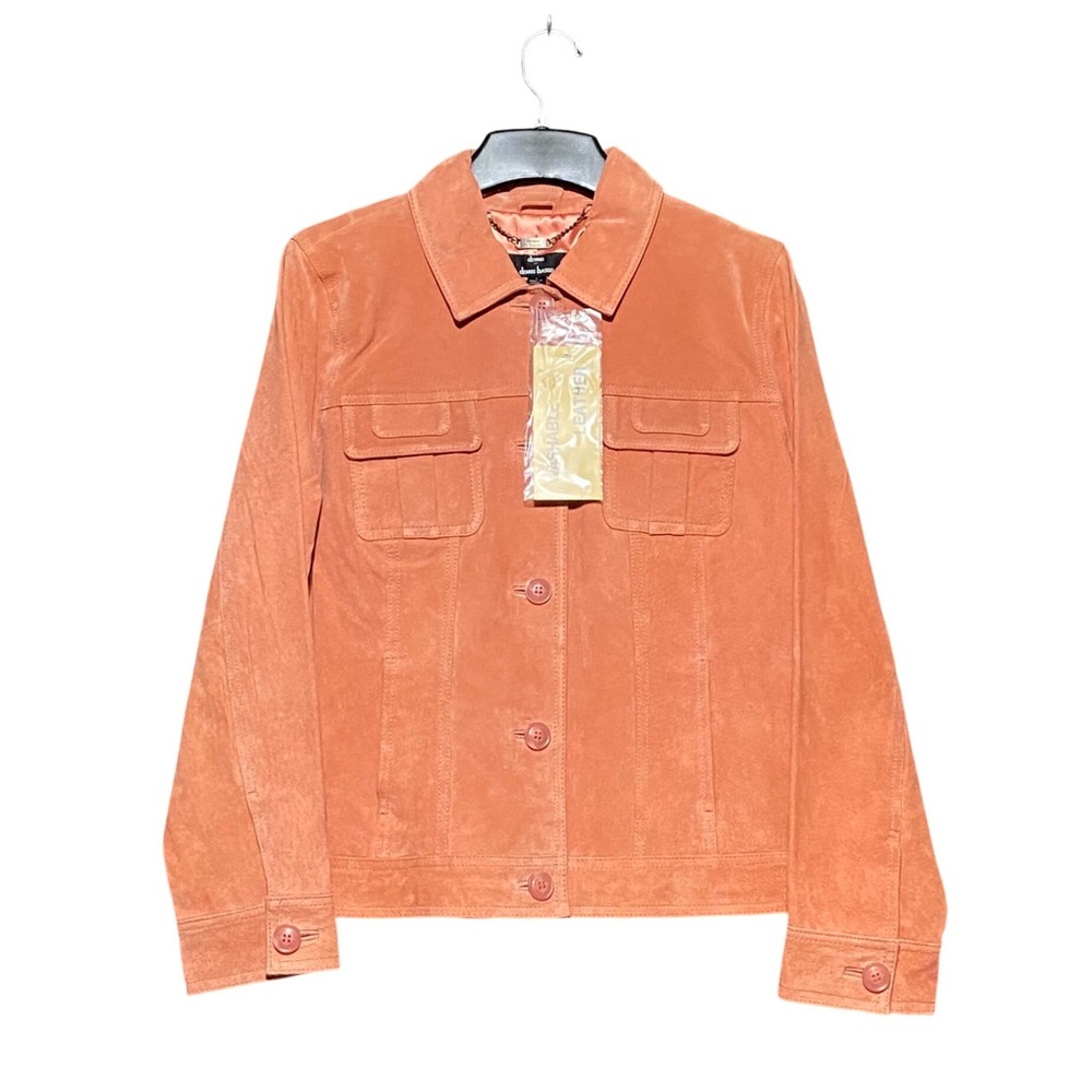 Dennis Basso Women Coral Orange Washable Suede Leather Jacket A262920 Size L